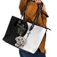 Carp Hunter Bowfishing Customize Name Leather Tote Bag Camouflage Archer Graphic and Black White Split Layout - Wonder Print Shop