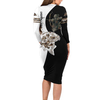 Carp Hunter Bowfishing Customize Name Long Sleeve Bodycon Dress Camouflage Archer Graphic and Black White Split Layout - Wonder Print Shop