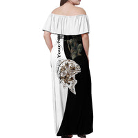 Carp Hunter Bowfishing Customize Name Off Shoulder Maxi Dress Camouflage Archer Graphic and Black White Split Layout - Wonder Print Shop