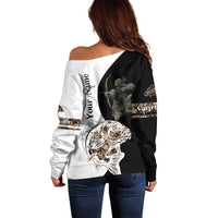 Carp Hunter Bowfishing Customize Name Off Shoulder Sweater Camouflage Archer Graphic and Black White Split Layout - Wonder Print Shop