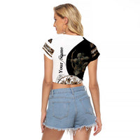 Carp Hunter Bowfishing Customize Name Raglan Cropped T Shirt Camouflage Archer Graphic and Black White Split Layout - Wonder Print Shop
