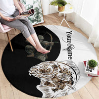 Carp Hunter Bowfishing Customize Name Round Carpet Camouflage Archer Graphic and Black White Split Layout - Wonder Print Shop