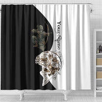 Carp Hunter Bowfishing Customize Name Shower Curtain Camouflage Archer Graphic and Black White Split Layout - Wonder Print Shop