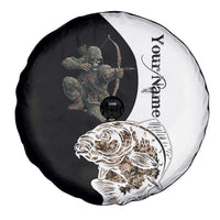 Carp Hunter Bowfishing Customize Name Spare Tire Cover Camouflage Archer Graphic and Black White Split Layout - Wonder Print Shop