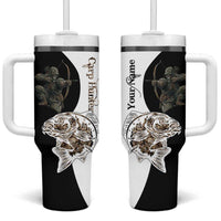 Carp Hunter Bowfishing Customize Name Tumbler With Handle Camouflage Archer Graphic and Black White Split Layout - Wonder Print Shop