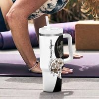 Carp Hunter Bowfishing Customize Name Tumbler With Handle Camouflage Archer Graphic and Black White Split Layout - Wonder Print Shop