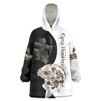Carp Hunter Bowfishing Customize Name Wearable Blanket Hoodie Camouflage Archer Graphic and Black White Split Layout - Wonder Print Shop