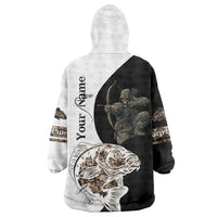 Carp Hunter Bowfishing Customize Name Wearable Blanket Hoodie Camouflage Archer Graphic and Black White Split Layout - Wonder Print Shop