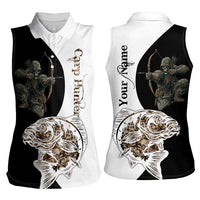 Carp Hunter Bowfishing Customize Name Women Sleeveless Polo Shirt Camouflage Archer Graphic and Black White Split Layout - Wonder Print Shop