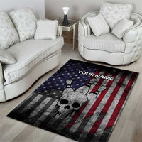 Personalized Skull Bowling Area Rug Distressed American Flag in Dark Grunge Design - Wonder Print Shop