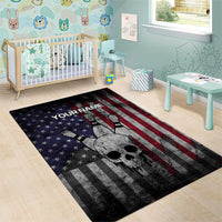 Personalized Skull Bowling Area Rug Distressed American Flag in Dark Grunge Design - Wonder Print Shop