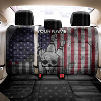 Personalized Skull Bowling Back Car Seat Cover Distressed American Flag in Dark Grunge Design - Wonder Print Shop