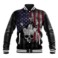 Personalized Skull Bowling Baseball Jacket Distressed American Flag in Dark Grunge Design - Wonder Print Shop