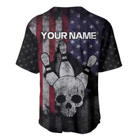 Personalized Skull Bowling Baseball Jersey Distressed American Flag in Dark Grunge Design - Wonder Print Shop