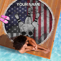 Personalized Skull Bowling Beach Blanket Distressed American Flag in Dark Grunge Design - Wonder Print Shop