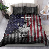 Personalized Skull Bowling Bedding Set Distressed American Flag in Dark Grunge Design - Wonder Print Shop