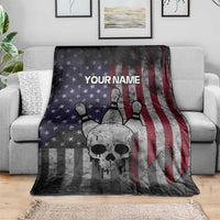 Personalized Skull Bowling Blanket Distressed American Flag in Dark Grunge Design - Wonder Print Shop