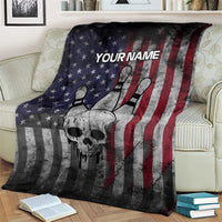 Personalized Skull Bowling Blanket Distressed American Flag in Dark Grunge Design - Wonder Print Shop