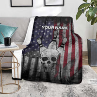 Personalized Skull Bowling Blanket Distressed American Flag in Dark Grunge Design - Wonder Print Shop