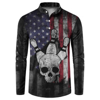 Personalized Skull Bowling Button Sweatshirt Distressed American Flag in Dark Grunge Design - Wonder Print Shop
