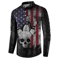 Personalized Skull Bowling Button Sweatshirt Distressed American Flag in Dark Grunge Design - Wonder Print Shop