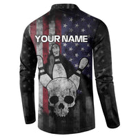 Personalized Skull Bowling Button Sweatshirt Distressed American Flag in Dark Grunge Design - Wonder Print Shop