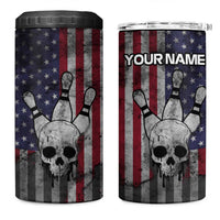 Personalized Skull Bowling 4 in 1 Can Cooler Tumbler Distressed American Flag in Dark Grunge Design - Wonder Print Shop