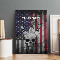 Personalized Skull Bowling Canvas Wall Art Distressed American Flag in Dark Grunge Design - Wonder Print Shop