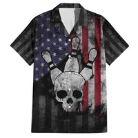 Personalized Skull Bowling Family Matching Long Sleeve Bodycon Dress and Hawaiian Shirt Distressed American Flag in Dark Grunge Design - Wonder Print Shop