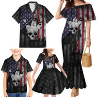 Personalized Skull Bowling Family Matching Mermaid Dress and Hawaiian Shirt Distressed American Flag in Dark Grunge Design - Wonder Print Shop