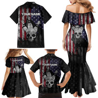 Personalized Skull Bowling Family Matching Mermaid Dress and Hawaiian Shirt Distressed American Flag in Dark Grunge Design - Wonder Print Shop