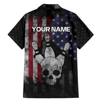 Personalized Skull Bowling Family Matching Off Shoulder Maxi Dress and Hawaiian Shirt Distressed American Flag in Dark Grunge Design - Wonder Print Shop