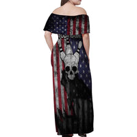 Personalized Skull Bowling Family Matching Off Shoulder Maxi Dress and Hawaiian Shirt Distressed American Flag in Dark Grunge Design - Wonder Print Shop