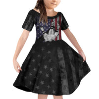 Personalized Skull Bowling Family Matching Off Shoulder Short Dress and Hawaiian Shirt Distressed American Flag in Dark Grunge Design - Wonder Print Shop
