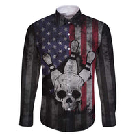 Personalized Skull Bowling Family Matching Off Shoulder Short Dress and Hawaiian Shirt Distressed American Flag in Dark Grunge Design - Wonder Print Shop