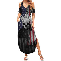 Personalized Skull Bowling Family Matching Summer Maxi Dress and Hawaiian Shirt Distressed American Flag in Dark Grunge Design - Wonder Print Shop