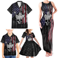 Personalized Skull Bowling Family Matching Tank Maxi Dress and Hawaiian Shirt Distressed American Flag in Dark Grunge Design - Wonder Print Shop
