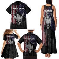 Personalized Skull Bowling Family Matching Tank Maxi Dress and Hawaiian Shirt Distressed American Flag in Dark Grunge Design - Wonder Print Shop