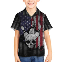 Personalized Skull Bowling Family Matching Tank Maxi Dress and Hawaiian Shirt Distressed American Flag in Dark Grunge Design - Wonder Print Shop