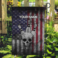 Personalized Skull Bowling Garden Flag Distressed American Flag in Dark Grunge Design - Wonder Print Shop
