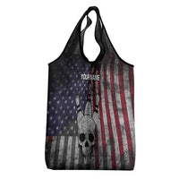 Personalized Skull Bowling Grocery Bag Distressed American Flag in Dark Grunge Design - Wonder Print Shop