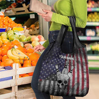 Personalized Skull Bowling Grocery Bag Distressed American Flag in Dark Grunge Design - Wonder Print Shop