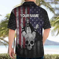 Personalized Skull Bowling Hawaiian Shirt Distressed American Flag in Dark Grunge Design - Wonder Print Shop