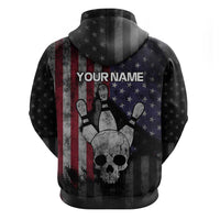 Personalized Skull Bowling Hoodie Distressed American Flag in Dark Grunge Design - Wonder Print Shop