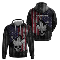 Personalized Skull Bowling Hoodie Distressed American Flag in Dark Grunge Design - Wonder Print Shop
