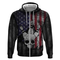 Personalized Skull Bowling Hoodie Distressed American Flag in Dark Grunge Design - Wonder Print Shop
