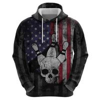 Personalized Skull Bowling Hoodie Distressed American Flag in Dark Grunge Design - Wonder Print Shop