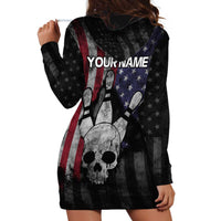 Personalized Skull Bowling Hoodie Dress Distressed American Flag in Dark Grunge Design - Wonder Print Shop