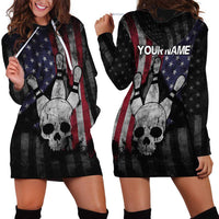 Personalized Skull Bowling Hoodie Dress Distressed American Flag in Dark Grunge Design - Wonder Print Shop