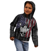 Personalized Skull Bowling Kid Hoodie Distressed American Flag in Dark Grunge Design - Wonder Print Shop